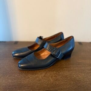 VTG Foot Thrills Womens Black Leather Mary Jane Block Heels Size 8 Made in USA